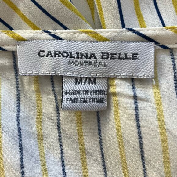 Carolina Belle Yellow Blue Pinstripe Blouse Medium - Picture 3 of 3